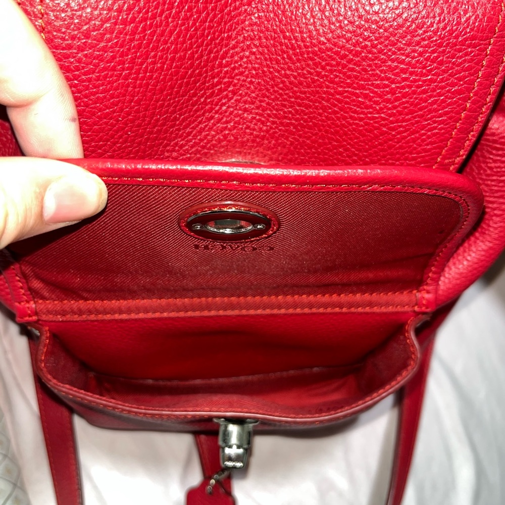 Red Leather Pebble Mini Coach Drawstring Backpack - Picture 4 of 7